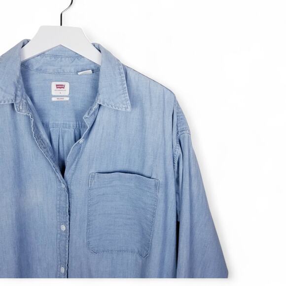 LEVI'S Chambray Relaxed Fit Workshirt Light Blue Cotton Tencel Blend- Size Large - Picture 3 of 9